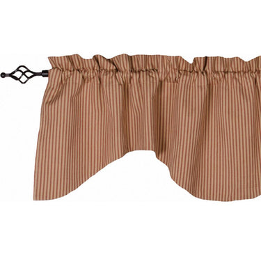 York Ticking Scalloped Valance Barn Red Nutmeg Lined VS880017 - The Fox Decor